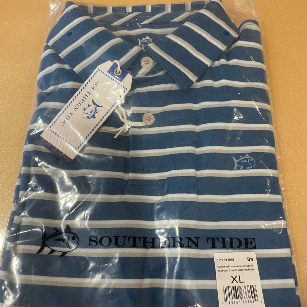 Boy’s Southern Tide Blue Striped Polo Shirt - Picture 3 of 7